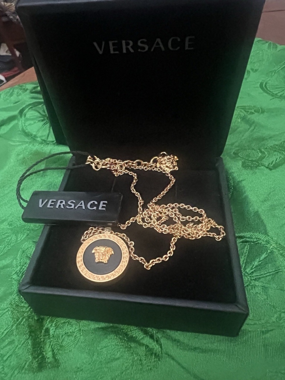 Versace Enamel Medusa Necklace Black+Gold New with Box